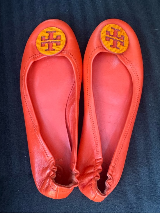 Tory Burch Shoes - Tory Burch Minnie Travel Ballet Flat Orange  Coral Leather